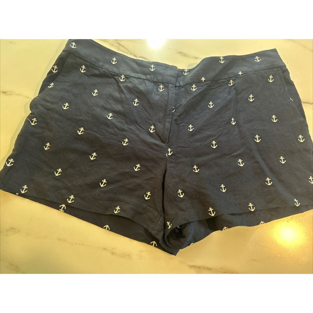 Loft 35x4" Short Women Sizeโ 14 Navy Blue 100% Cotton Anchor Print